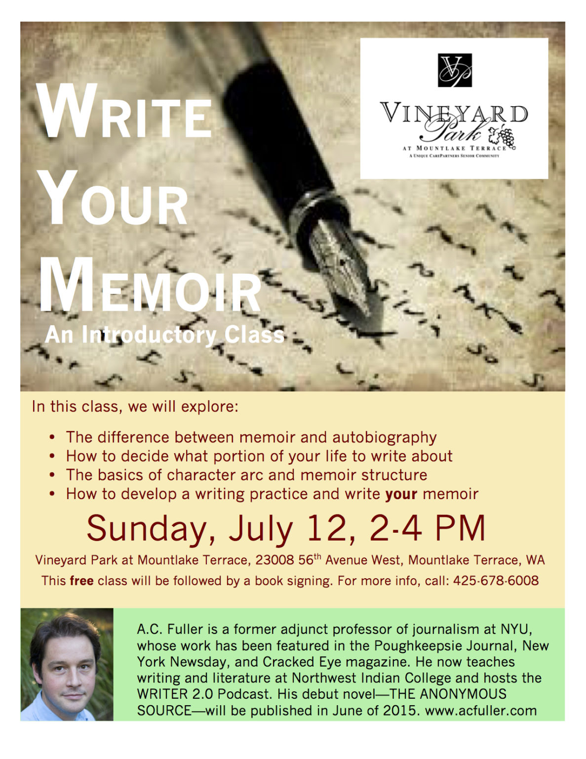 Write Your Memoir-A Free Introductory Class - A.C. Fuller